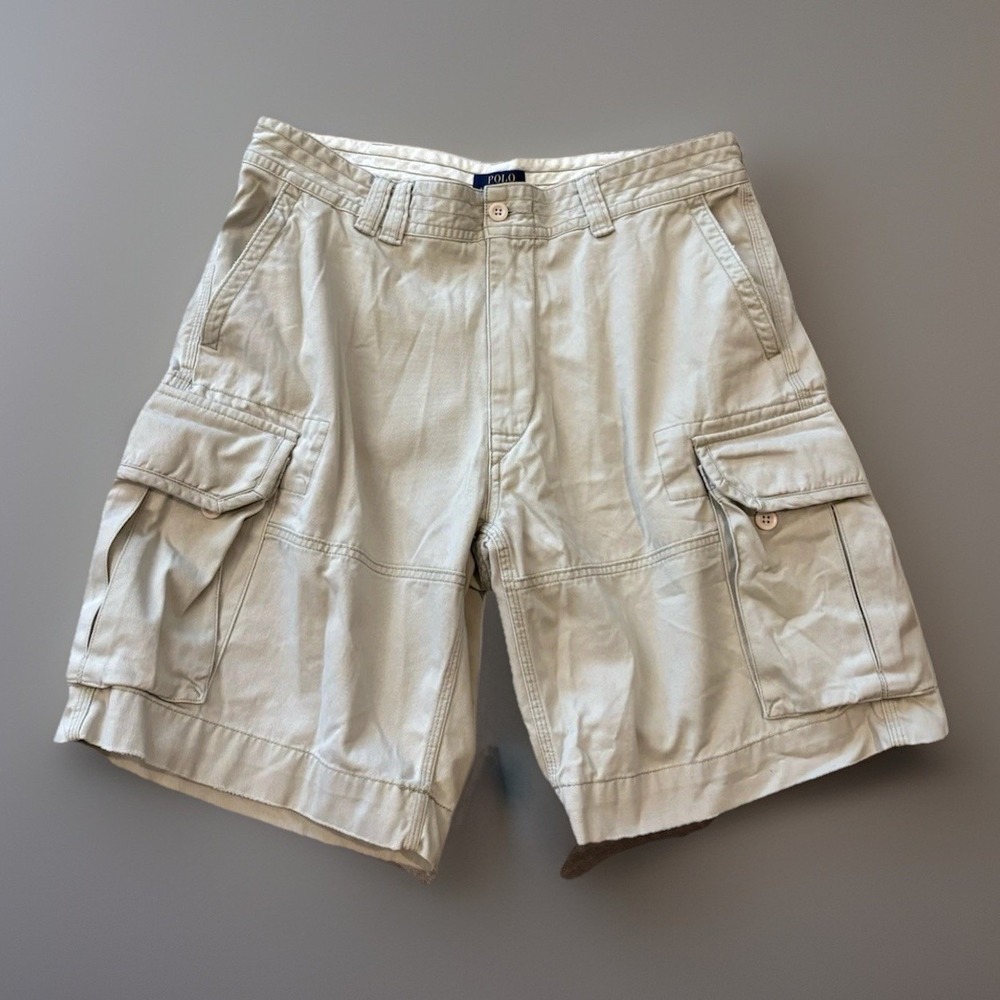 Vintage Polo Ralph Lauren Mens 36/10 Cargo Shorts Beige Twill Outdoor Preppy